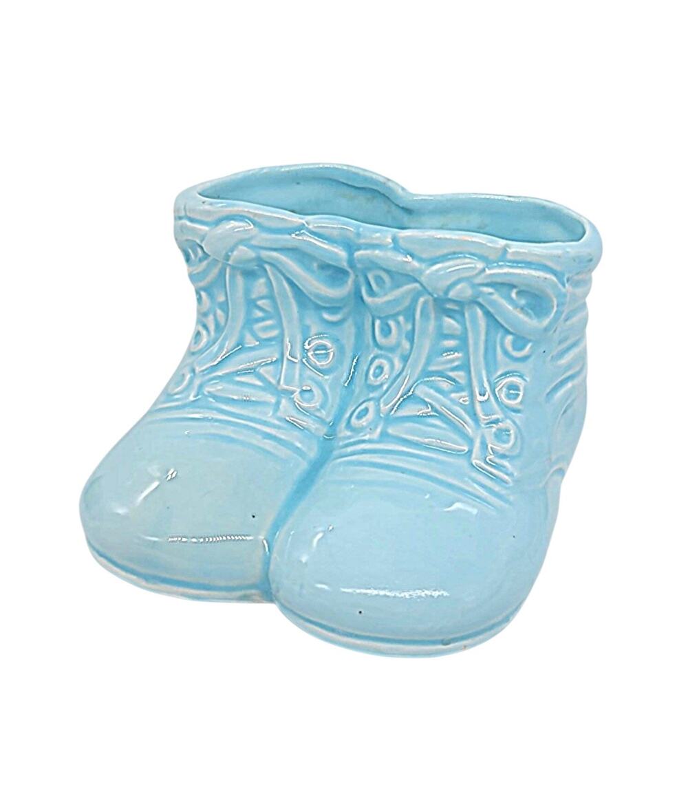 Vintage Japan Ceramic Baby Booties Planter Pastel Blue Nursery Vase 5"x4" GRS